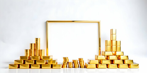 3D Border Frame with Floating Credit Cards and Coins Concept - Modern Finance Illustration In 3D Icon Style with Copy Space - Isolated on White Background