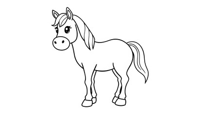 Cute Cartoon Horse Outline for Kids Coloring Book