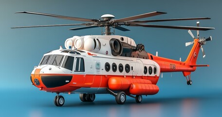 Fototapeta premium Orange Helicopter with Windows and Landing Gear