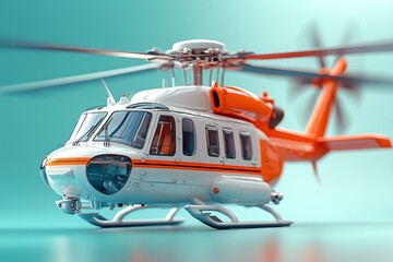 Helicopter Image with Orange and White Color Scheme, Rescue Vehicle, Emergency Transport
