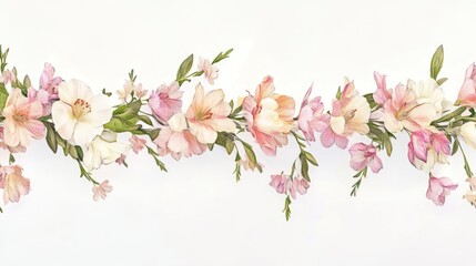 Fototapeta premium A delicate arrangement of pink and white flowers on a white background.