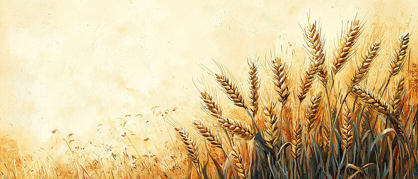 illustration of the parable of the weeds: wheat and weeds in a field growing together until harvest, beige background, copyspace