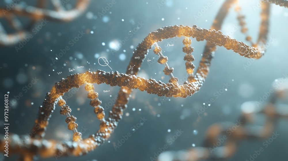 Aufkleber detailed 3d rendering of dna double helix with educational annotations on neutral background