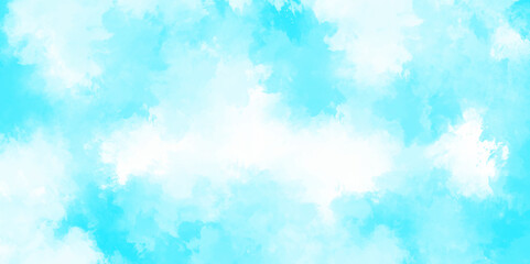 Beautiful blue sky with white clouds. Abstract nature background of romantic summer blue sky with fluffy clouds. Watercolor blue color texture background, clouds and sky pattern illustration cloudy.	
