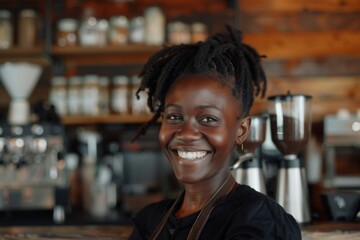 Fototapeta premium Smiling portrait of a young female barista