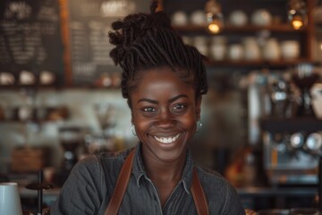 Naklejka premium Smiling portrait of a young female barista