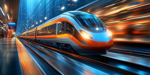 High-Speed Train in Motion, Blurred Background