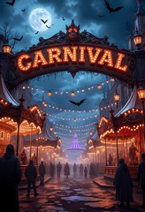 Haunted Halloween Carnival Scene