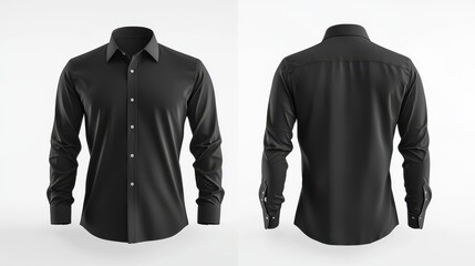 A black shirt with a white collar and buttons with a white background