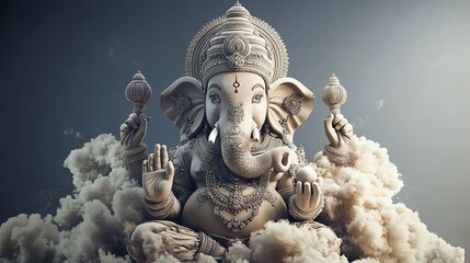 Fototapeta premium Ganesha, the Hindu god of wisdom and prosperity, depicted in a majestic pose.