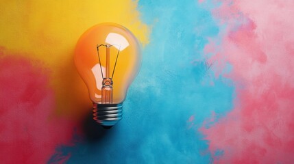 Modern Light Bulb Icon in Minimal Style on Bright Colorful Background
