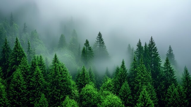 How can the interplay of green forests and foggy air inspire a meditation on the balance between clarity and obscurity in life,