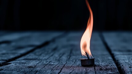 How does the image of flames on a wooden surface evoke feelings of danger and urgency, and how could that be reflected in a suspenseful plot,