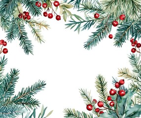 Watercolor illustration of festive foliage with berries, ideal for holiday cards, decorations, and seasonal designs.
