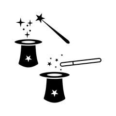 magic hat and magic wand icon