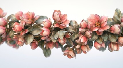 A delicate arrangement of pink flowers and green leaves, ideal for decorative purposes.