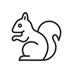 Cute squirrel icon. Simple line art illustration of a squirrel with bushy tail, sitting.