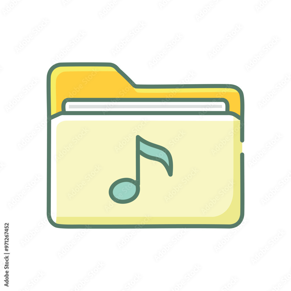 Poster music folder icon. folder icon with a musical note, representing audio files and music storage.