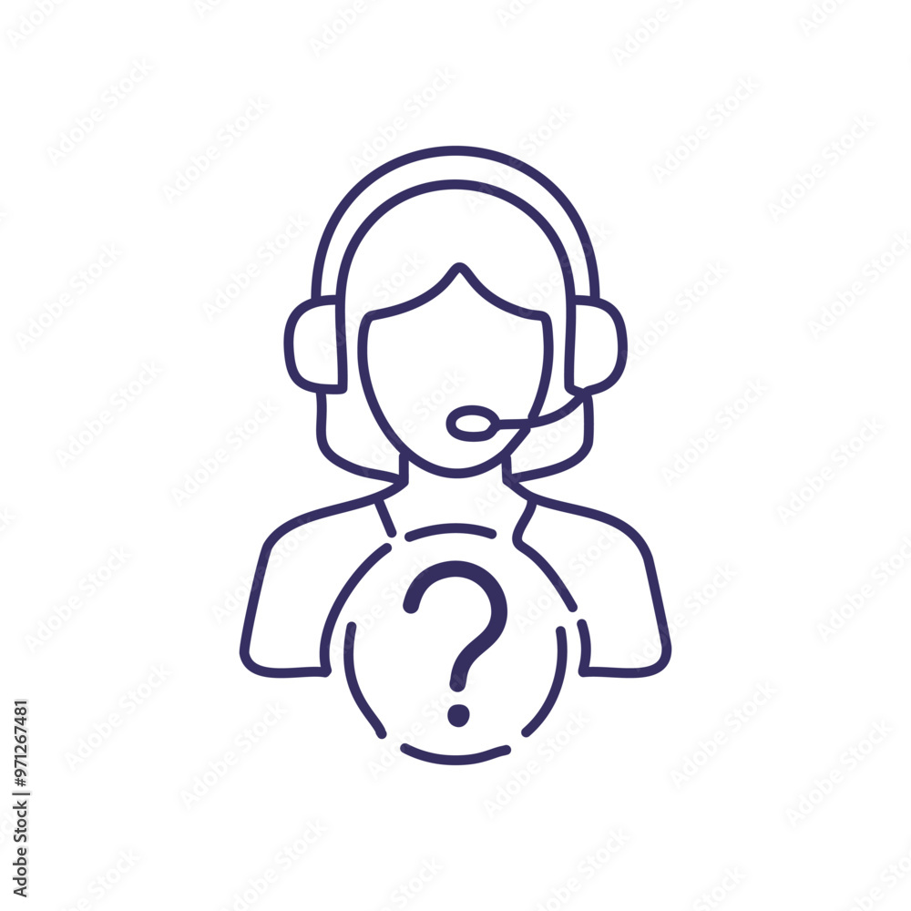 Poster customer support icon. line art icon of a customer service representative with a question mark. idea