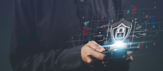 Cybersecurity Protection, Safeguarding Privacy and Information in a Digital World. Featuring secure locks, protected databases, and advanced networking technology to defend against cyber attack