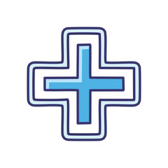 Fototapeta premium Blue cross icon. Simple blue cross symbol, indicating healthcare, medical, or aid.