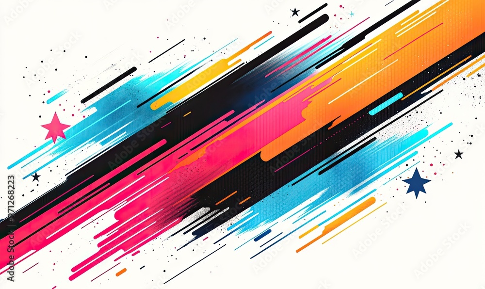 Poster abstract design with vibrant colors and dynamic lines, ideal for backgrounds or graphics.
