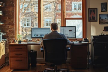 Remote Work Diligence Showcasing a disciplined approach, a man focused work from home highlights the new normal in professional settings, where home and office blend seamlessly.