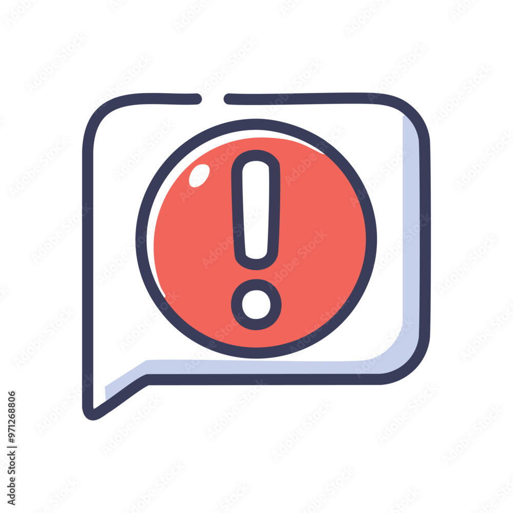 Poster alert message icon. red circle with exclamation mark in a speech bubble, indicating caution, warning