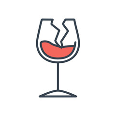 Broken wine glass. A cracked wine glass with red liquid. Broken dreams, shattered hopes, and disappointment.