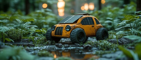 Futuristic Orange Off-Road Vehicle in Jungle