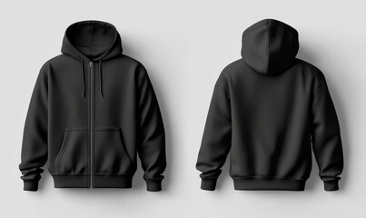 black hoodie mockup zip up hoodie mockup front and back on white background template