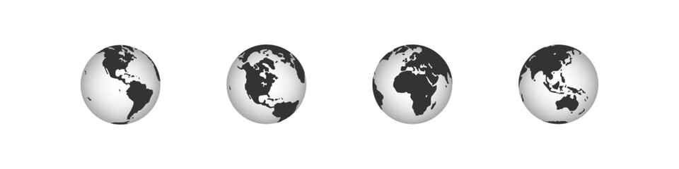 Earth globe set icon. 3d world map in circle. Isolated vector