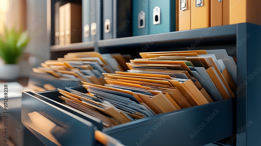 Poster open file drawer with folders.