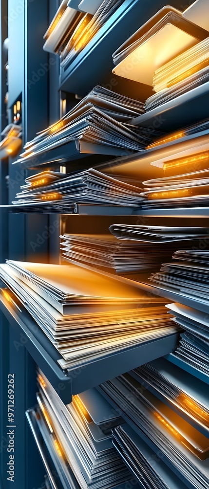 Poster stack of files in a filing cabinet.