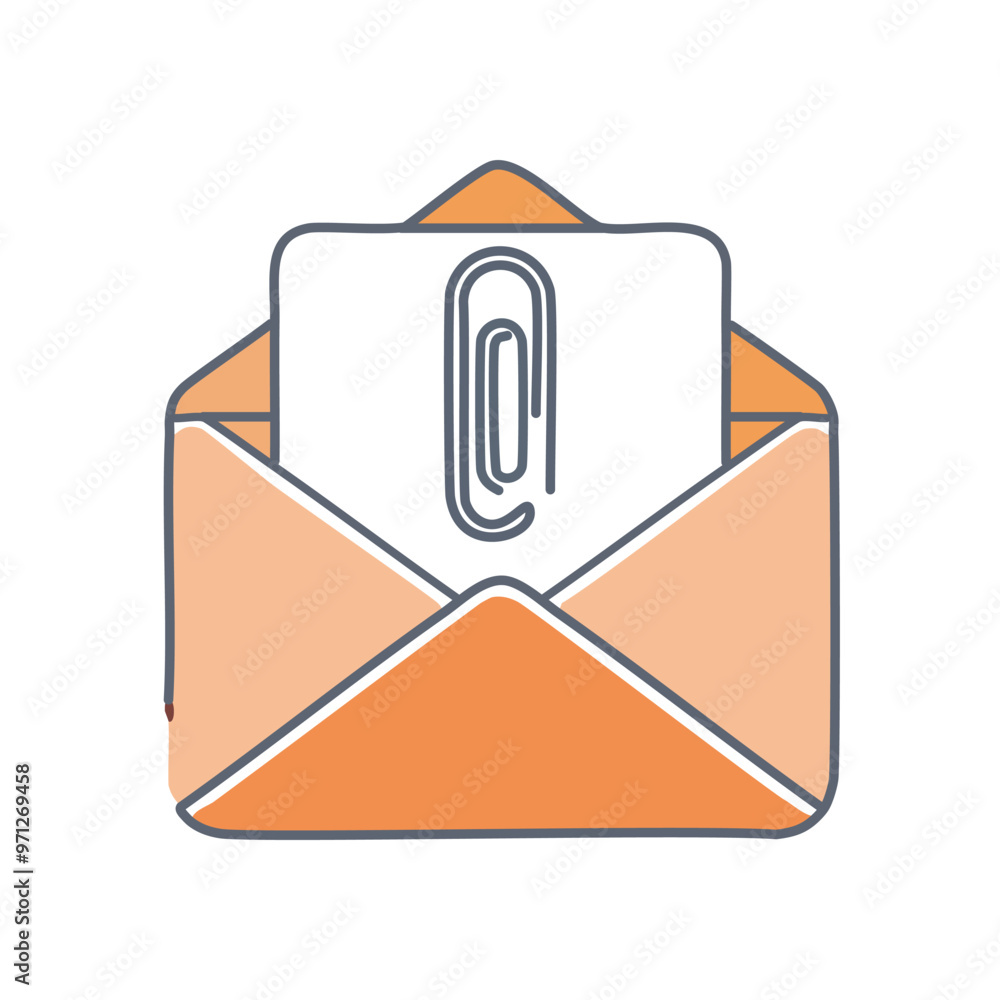 Poster open envelope with paperclip. open envelope with a paperclip, symbolizing attachment, connection, an