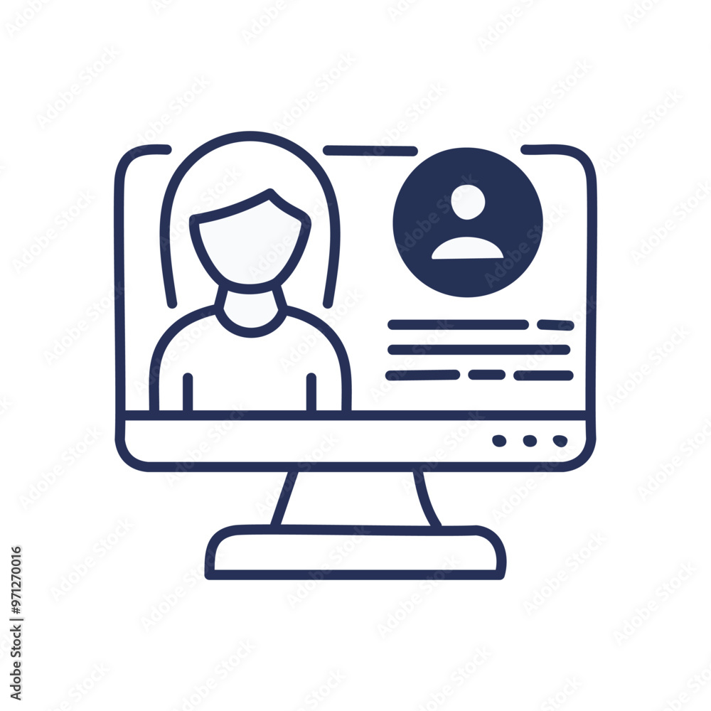 Poster online user profile. computer screen with a female user profile and information, symbolizing online 