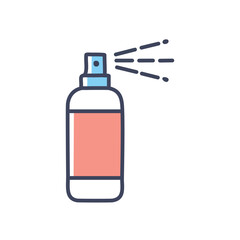 Spray bottle icon. Simple line art illustration of a spray bottle with a mist effect. Ideal for hygiene, cleaning, and product design concepts.