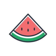 Watermelon slice icon. Colorful line art illustration of a watermelon slice, perfect for summer and food related designs.