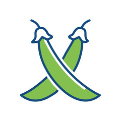 Green peas illustration. Two green peas with their stems crossed, simple illustration, symbolizing growth and new beginnings.