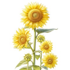 Fototapeta premium A vibrant illustration of sunflowers in various stages of bloom.