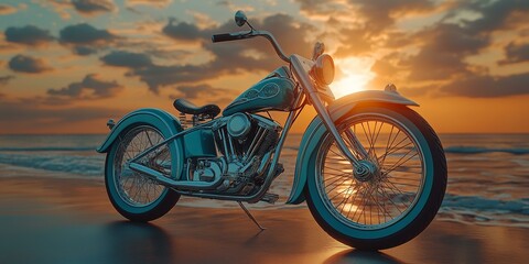 Fototapeta premium Vintage Motorcycle on the Beach
