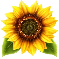 Obraz premium A vibrant sunflower with bright yellow petals and green leaves.