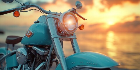 Serene Ride on a Blue Motorcycle
