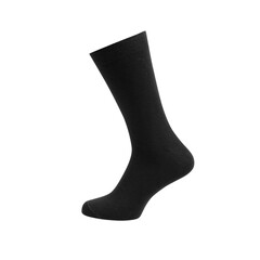 Black men's sock on the leg isolated on white background.