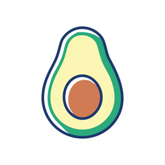 Avocado half illustration. Half of a green avocado with a large seed inside, symbolizing healthy eating and nutritious food.