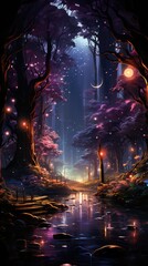 Obraz premium Enchanted forest at night