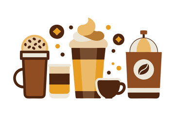 Collection with flat coffee elements. 
