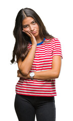 Young beautiful arab woman over isolated background thinking looking tired and bored with depression problems with crossed arms.