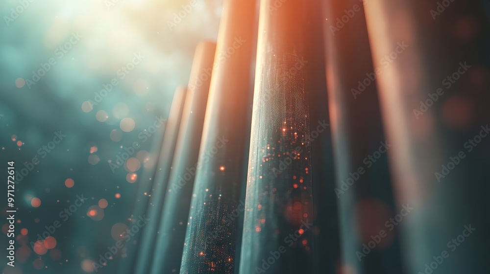 Poster illuminated columns against a dreamy backdrop of light and particles in futuristic ambiance