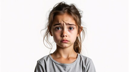 SAD FACE OF YOUNG KID ISOLATED IN WHITE BACKGORUND 